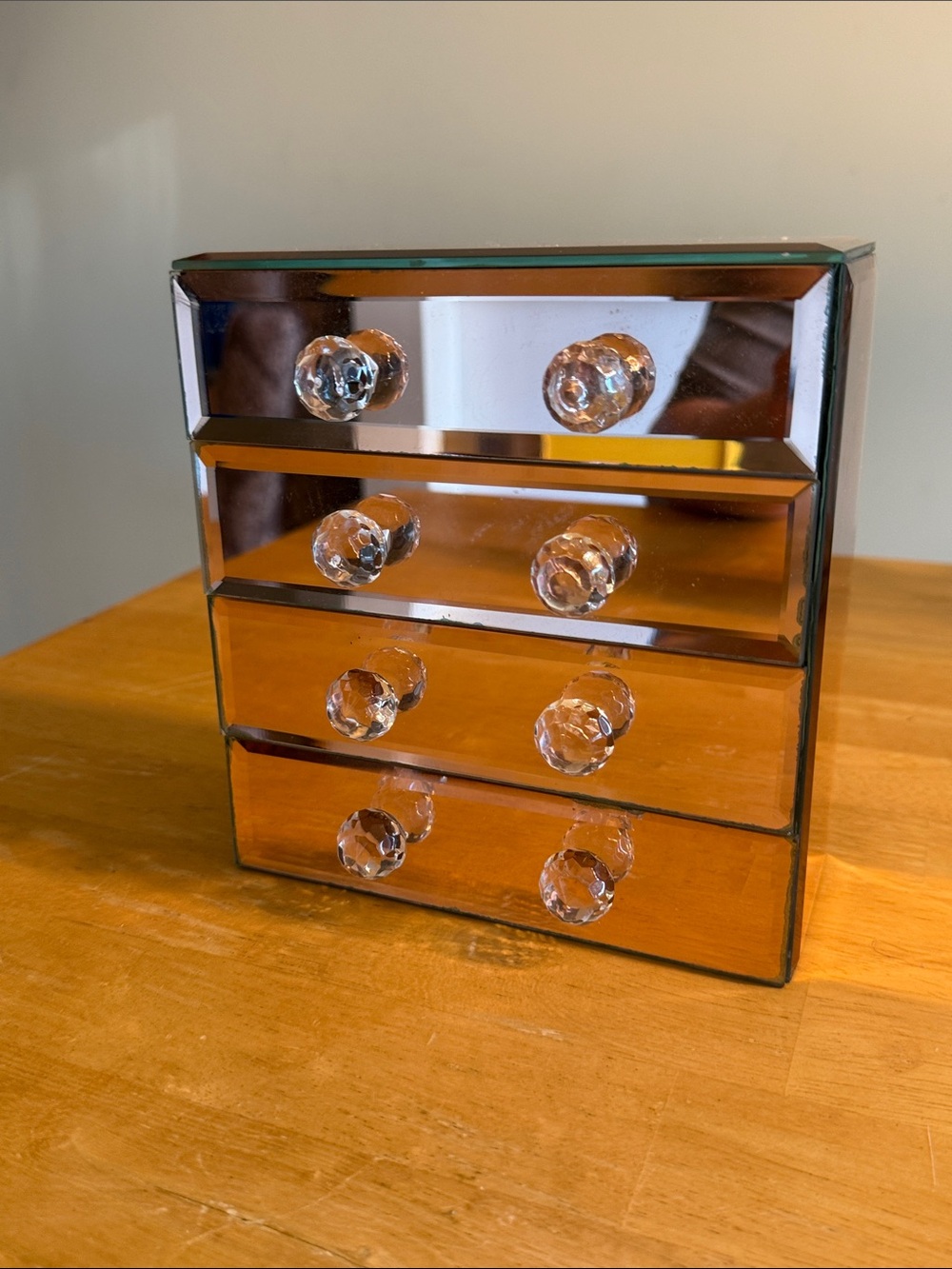 Beautify Mirrored Rose Gold Glass Jewelry Box 4 Drawers